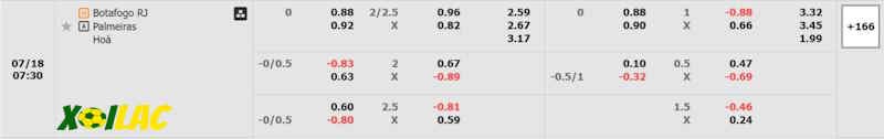 Soi kèo Botafogo RJ vs Palmeiras 18/07/2024 – Tỷ lệ kèo