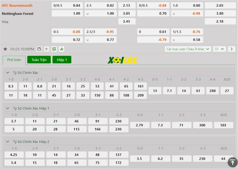 Soi kèo Bournemouth vs Nottingham 25/01/2025 – Tỷ lệ kèo