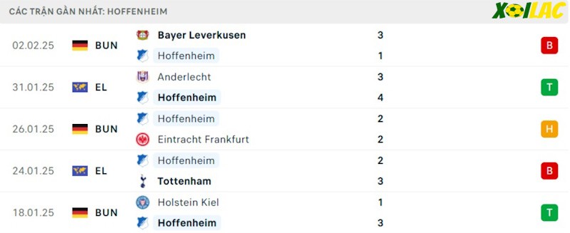 Phong độ gần đây Hoffenheim
